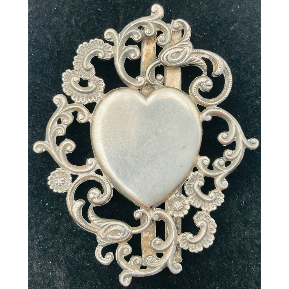 Belt Buckle / Sash Antique Art Nouveau Victorian Filigree Heart Sterling Silver